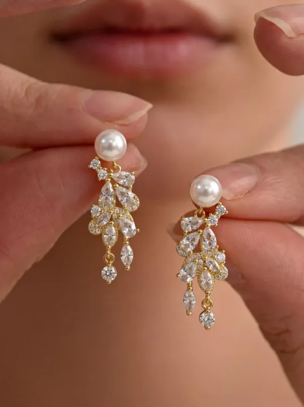 Royal Pearl Crystal Chandelier Earrings